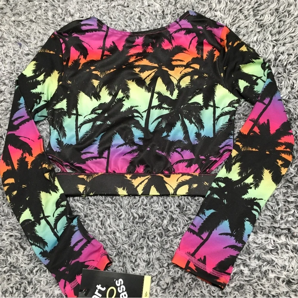 Art Class Girls' XS (4/5) Long Sleeve Crop Ombre Design Rash Guard Swim Top